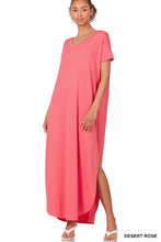 Load image into Gallery viewer, VISCOSE SIDE SLIT V-NECK SHORT SLEEVE MAXI DRESS
