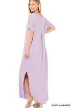 Load image into Gallery viewer, VISCOSE SIDE SLIT V-NECK SHORT SLEEVE MAXI DRESS

