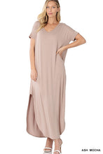 Load image into Gallery viewer, VISCOSE SIDE SLIT V-NECK SHORT SLEEVE MAXI DRESS
