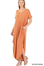Load image into Gallery viewer, VISCOSE SIDE SLIT V-NECK SHORT SLEEVE MAXI DRESS
