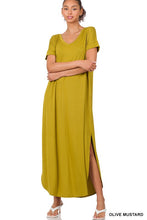 Load image into Gallery viewer, VISCOSE SIDE SLIT V-NECK SHORT SLEEVE MAXI DRESS
