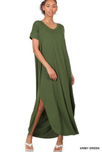 Load image into Gallery viewer, VISCOSE SIDE SLIT V-NECK SHORT SLEEVE MAXI DRESS
