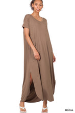 Load image into Gallery viewer, VISCOSE SIDE SLIT V-NECK SHORT SLEEVE MAXI DRESS

